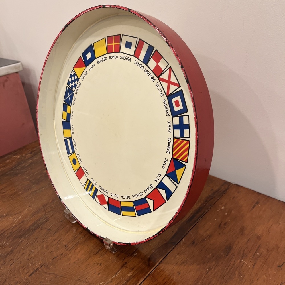 Vintage Boat Cocktail Serving Tray Rim Nautical Flag Coastal Beach Decor, Rare - Picture 3 of 9